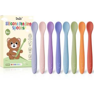 lot 20285 image: DRKIO 8-Piece Silicone Baby Spoons - Infant Spoons First Stage Self Feeding Baby Led Weaning Supplies Toddler Training Utensils Soft Chewable-Tip Bendable BPA-Free Dishwasher Safe Boil-proof