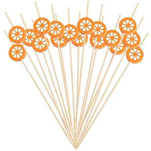 lot 20292 image: 100 Pcs Orange Bamboo Skewers, Cocktail Picks, Toothpicks for Appetizers, Charcuterie Accessories, Bamboo Sticks, Food Picks for Kids, Party Supplies (4.7 Inch)