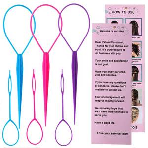 lot 20297 image: Aigee 6pcs Topsy Tail and Hair Loop Styling Tool Set - Ponytail Makers, French Braid Loops in Large and Small, Hair Pull Through Tools (Pink, Blue, Purple) for Women and Girls (5 Pieces only)