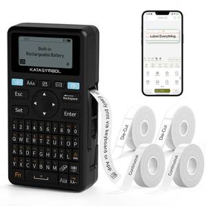 SUPVAN E11 Bluetooth Label Maker Machine with 4 Tapes, Support Keyboard & App with 30+ Fonts and 660+ Icons, Rechargeable Inkless Labeler for Home, Kitchen, Office, School, Organization, Black