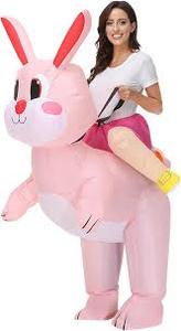 lot 2110 image: Pink inflatable Easter Bunny costume for children teenagers etc with legs on back that look like your riding it