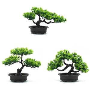 lot 1175 image: Artificial Bonsai Pine Tree Fake Desk Plants Commercial Reception Charm Adornment Home Decor Office Bookshelf Decor (Green)