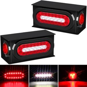 lot 1223 image: RONSTA 2 Pcs Trailer Light Steel Boxes Housing Kit with w6 Oval RedWhite LED Tail Lights and w 2 Round Red LED Side Lights, Included Grommets Wire Connectors(2 with Boxes)