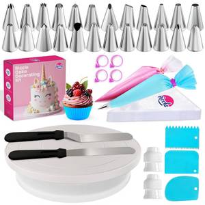 lot 1225 image: Riccle 94 pcs Cake Decorating Kit with Cake Turntable - Includes 50pcs 16 Inch Disposable  2 Reusable Piping Bags and Tips Set, 24 Icing Piping Tips, 2 Spatulas, 3 Icing Comb Scraper, 6 Cake Liners