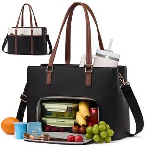 lot 1228 image: LOVEVOOK Lunch Bag for Women, Leather Work Laptop Tote Bag with Insulated Lunch Compartment&Cup Holder, 15.6 Inch 2 in 1 Lunch Tote for Business, Teacher, Nurse, Office, College, Casual