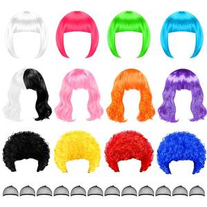 lot 1234 image: MIUSKATL 12 Multi Pack Fun Wigs, Assorted Bob Wig, Wavy Colored Colorful Hair Wigs, Funny Neon Clown Fluffy Bulk Wigs for Women Costume Cosplay Party (Multicolor)