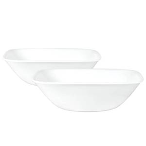 lot 1240 image: Corelle Vitrelle 2-PC Large 1-Qt Glass Serving Bowl, Crack and Chip Resistant, Square Serving Trays, White