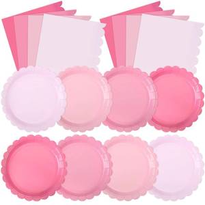 lot 1254 image: Tiangrid 120 Pcs Paper Plates and Napkins Party Supplies Bulk Disposable 7 Inch Scalloped Plates Cocktail Napkins for Wedding Bridal Baby Shower Birthday Decorations, Serve 60(Pink Series)