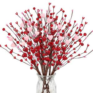 lot 1267 image: N&T NIETING 6 Valentines Day Decorations Artificial Flowers Berry Twig Stem, Heart Shaped Berry Picks Fake Flowers Bulk Branches Valentines Day Gifts Anniversary Wedding Home Mothers Day Decor(Mix)