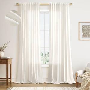 lot 1270 image: Nanspring Beige White Linen Curtains 90 Inch Long 2 Panels for Living Room Back Tab Hook Belt Window Drape Modern Farmhouse Curtain Elegant Soft Linen Window 90 Inches for Bedroom Nursery 52x90