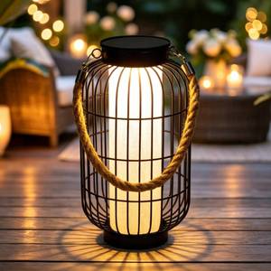lot 1271 image: Large Solar Lanterns Outdoor Waterproof, Solar Lantern Metal Dual Charging (USBSolar), Two Brightness Modes Decorative Solar Lights for Yard Patio Garden Front Porch Indoor Or Tabletop Decor (Black)