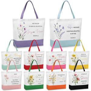lot 1272 image: Shinylin 10 Pcs Christian Gift Inspirational Bible Verse Tote Bags Religious Gift Flowers Reusable Grocery Christmas(Single Floral)