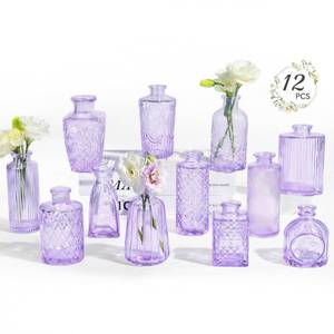 lot 1276 image: RUCKAE 12 Pack Glass Bud Vases Mini Flower Vase Small Vintage Vases for Centerpiece Table Wedding Decorations Home Decor Party (Purple)
