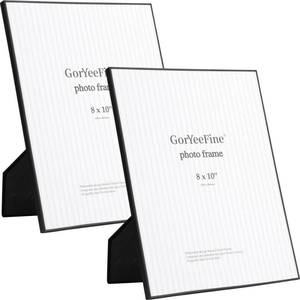 lot 1278 image: GorYeeFine 8x10 Matte Black Metal Picture Frames 2 Pack with High-Definition Tempered Glass -Thin Edge with Beading,Velvet Back,Tabletop & Wall Mount,Minimalist Design