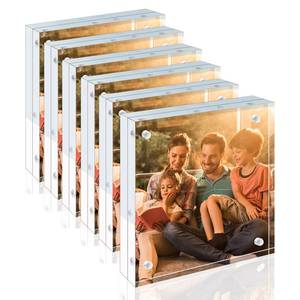 lot 1283 image: Egofine 4x4 Acrylic Frames 6 Pack, 20mm Thicker Frameless Clear Picture Frames, Double Sided Magnetic Picture Frames, Free Standing Desktop Display