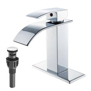 lot 1286 image: VOTON Chrome Bathroom Faucets Waterfall Bathroom Sink Faucet Modern Single Handle Bathroom Faucet for 1 or 3 Holes with Deck Plate and Pop-Up Drain, Rv Sink Camper Farmhouse Bathroom Faucet