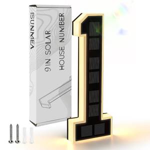 lot 2238 image: ISUNMEA 9 Inch Solar Lighted House Numbers for Outside, Light Up Waterproof LED Address Numbers Signs for Houses, Large Personalized Illuminated Exterior Modern House Numbers Light (1-Black, 9IN)
