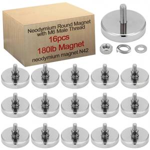 lot 2262 image: Flutesan 16 Pieces Heavy Duty Neodymium Round Mounting Magnet with Bolt 1.65in-180lb-M6 Silver with Male Thread Stud Strong Rare Earth Magnet Super Powerful for Lighting Camera Brackets License Plate