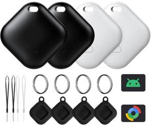 lot 2267 image: Air Tag for Android, Tags-4 Pack Tracker with 4 Case, Works via Google Find Hub App, Android Tracker Tags, Item Finder for Key, Backpack, Travel and Commute, 2 Black, 2 White (NOT for iOS)