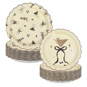 lot 2281 image: Greencian 100 Pcs Espresso Martini Paper Plates 9 & 7 Just A Tiny Bit Older Dessert Plate Scalloped Platter Disposable Martini Bow Party Decorations for Bar Birthday Bachelorette Party Supplies