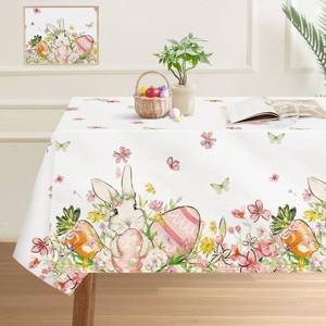 lot 2293 image: DISENB Easter Tablecloth 60 x 84 Inch, Bunny Egg Flowers Happy Easter Table Cloth, Stain and Wrinkle Resistant Washable Rectangle Table Cover for Spring Holiday Party Picnic Dinner Table Decor
