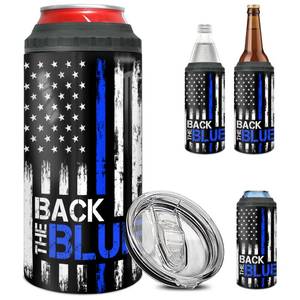 lot 2294 image: winorax Police Gifts Back The Blue American Flag Tumbler 4-in-1 Can Cooler Stainless Steel 12oz Travel Mug Coffee Cups US Flag Police Academy Graduation Gifts for Men Cops Officer Retirement