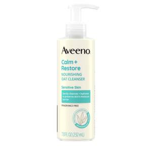 lot 2295 image: Aveeno Calm  Restore Nourishing Oat Cleanser, Daily Hydrating Facial Cleanser & Face Wash for Sensitive Skin, Non-Foaming, Hypoallergenic, Non-Comedogenic, Fragrance-Free, with Feverfew, 7.8 fl oz