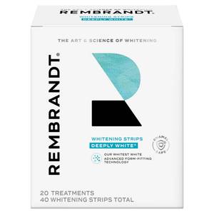 lot 2297 image: Rembrandt Teeth Whitening Strips, Deeply White, Enamel-Safe, 40 Whitening Strips (20 Treatments) factory sealed