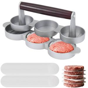 lot 2300 image: CODOHI Mini Burger Press Small Meat Patty Maker with 200 Patty Papers Round Shape Press Patty Maker for Mini Hamburger, Barbecue, Picnic, Camping, Three 2.56-inch molds (3 Slots200 Patty Papers)