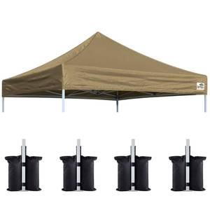 lot 2310 image: Eurmax USA 5x5 Pop Up Canopy Replacement Top,Universal Instant Canopy Cover ONLY,Heavy Duty UPF 50 UV Protection,Water & Wind Resistant Tarp,30 Colors Available,Bonus 4 Sand Bags (Khaki)