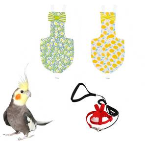 lot 2319 image: UKJENT Bird Diaper with 78 Inch Flying Leash - 2 Pack, Reusable Flight Suit with Waterproof Inner Layer, Washable Cute Urine Wet Suit for Cockatiel Monk Parakeet Sun Parakeet Lory(S)