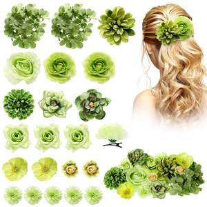 lot 2326 image: BBTO 21 Pcs Flower Hair Clip Rose Hair Clips Barrettes for Women Flower Accessories Boho Bride Claw Clip Hairpin Brooch Pin Headpiece for Wedding (Green Series)