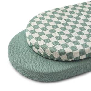 lot 2331 image: Blissful Diary Muslin Bassinet Sheets for Baby Girls Boys, Boho Soft Cotton Fitted for Oval Hourglass Rectangle Mattress, 2 Pack(Sage Checkboard & Sage Green)