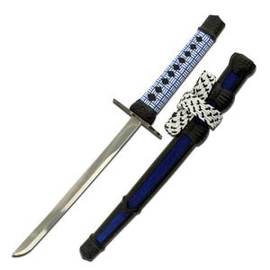 lot 2333 image: Master USA - Samurai Sword Letter Opener, Stainless Steel Blade, Cord Wrapped Handle, Includes Scabbard and Nylon Fiber Display Stand - Fantasy, Desk Accessory (Blue)