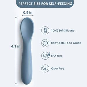 lot 2338 image: Baby Spoons, First Stage Spoons, Shorter Length for Self Feeding, 6 Months, Baby Training Spoons, Food Grade Silicone, Dishwasher Safe & Boil-proof