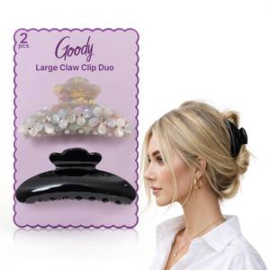 lot 2367 image: Goody SlideProof Large Claw Clips, Stylish, Secure Grip Hair Clips, Styling Accessories for All Occasions and All Hair Types, Gifts for Women & Girls, Gray Flowers and Black, 2 Ct