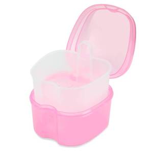 lot 2387 image: Dental Orthodontic Retainer Container Cleaning Case,Denture Bath Box Case Cup Holder, Mouthguard Storage Soaking Case - Pink