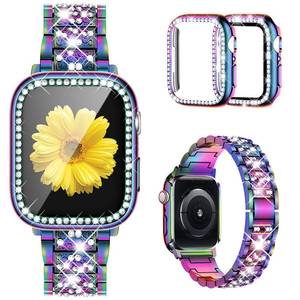lot 2399 image: Mesime Compatible for Apple Watch Band with Screen Protector Case, Jewelry Replacement Bands 46mm 45mm 44mm 42mm 41mm 40 mm 38mm 2 Pack Protective Cover for iWatch Series 1110987654321SE Women