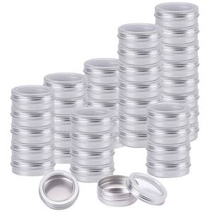 lot 3666 image: Foraineam 40 Pack 2 Ounce Round Tin Cans Metal Empty Tins Silver Aluminum Kitchen Office Travel Storage Containers with Clear Screw Top Lids