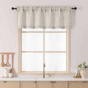 lot 4322 image: Chyhomenyc Valance for Windows, Light Filtering Faux Linen Slub Textured Small Kitchen Valance, Rod Pocket Top Window Short Curtain for Bathroom Basement Farmhouse, 60Wx18L Inch, Linen Color