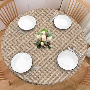 lot 4327 image: BOOWEATS Weave Printed 42 Inch Round Fitted Cloth Tablecloth with Elastic Edged, Waterproof Oil Proof Wipeable Table Cover for Indoor Outdoor Patio Table, Fits Round Tables Up to 40 - 44 Diameter