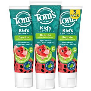 lot 4331 image: Tom��s of Maine Watermelon Wiggle Kids Toothpaste with Fluoride, Kids Natural Toothpaste, For Children Ages 2 and Up, Helps Prevent Cavities, 5.1 Oz 3 Pack