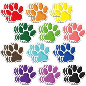 lot 4338 image: Junkin 60 Pcs Mini Paw Prints Cutouts Accents Bulletin Board Patrol Table Decorations Wall Decal Poster for Kids Educational School Home Party Supplies(Colorful)