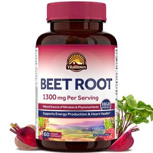 lot 4344 image: Vitalitown Beet Root Capsules 1300 mg with Organic Beet Root, Natural Nitric Oxide Booster, Superfood for Healthy Heart & Energy Levels, High Potency Supplement, 60 Vegan Capsules, Non-GMO