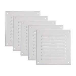 lot 4370 image: Vent Systems - 5 x 5 Inch (Duct Opening Size) Pack of 5 White Metal Square Soffit Air Vent Grille Cover, Register vent deflector louver Built-in Mesh HVAC for Bathroom Home Kitchen 6.5 x 6.5 (Outer)
