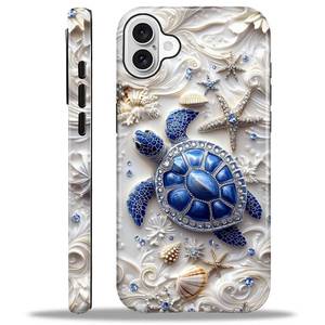 lot 4404 image: MQJCYB Case for iPhone 16, Hybrid Heavy Duty 2 in 1 Full Body Rugged Shockproof Protection Glossy Case for iPhone 16 - Sea Turtle Starfish Ocean