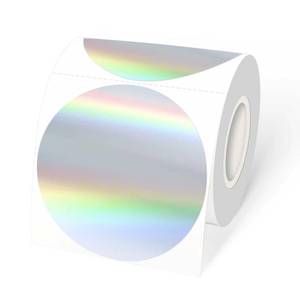 lot 4428 image: YEGAWEN 3 Holographic Direct Thermal Label Stickers, Round Printable Rainbow Glitter Thermal Printer Sticker Labels for Gift Wrapping, Self-Adhesive DIY Custom Logo Design- Holographic Silver