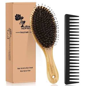 lot 4436 image: Hair Brush Comb Set Boar Bristle Hairbrush for Curly Thick Long Fine Dry Wet Hair,Best Travel Bamboo Paddle Detangler Detangling Hair Brushes for Women Men Kids Adding Shine Smoothing Hair