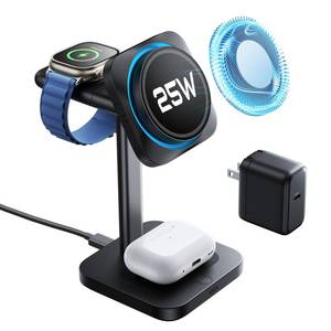 lot 4448 image: ESR for 3 in 1 Charging Station, Qi2.2 Certified 25W MagSafe Charger Stand with CryoBoost, Phone-Cooling Fast Charging Station, for iPhone 1716 with iOS 26, AirPods, Apple Watch, Black