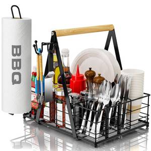 lot 5817 image: GUIBUKEYAN Grill Caddy with Paper Towel Holder, Picnic BBQ Condiment Utensil Organizer Caddy for Camping, Rv, Camping Accessories, Camping Essential, Camper Must Haves, Barbecue Tool Sets